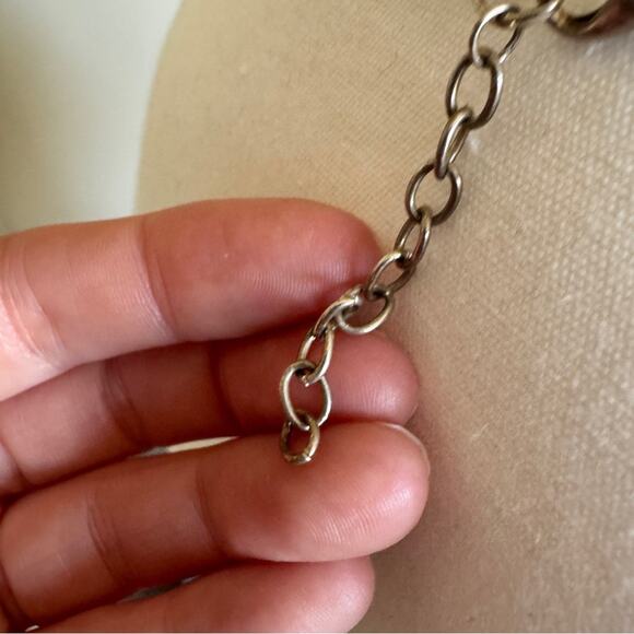 Silver Tone Chain Pink Abalone Shell Necklace Womens Jewelry Damaged - Picture 3 of 8